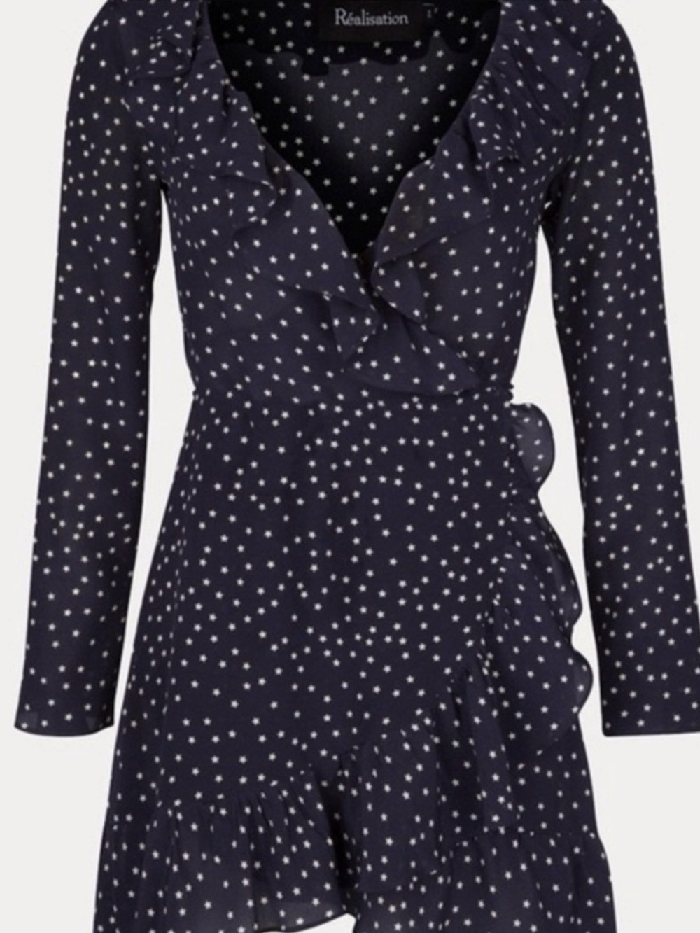 Realisation Par Navy Star-Print Ruffle Wrap Dress